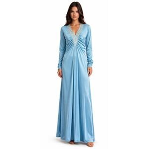 Vintage 1960s Mod/Gogo Era Blue Lace Trim Mod Maxi Dress Unbranded S/M